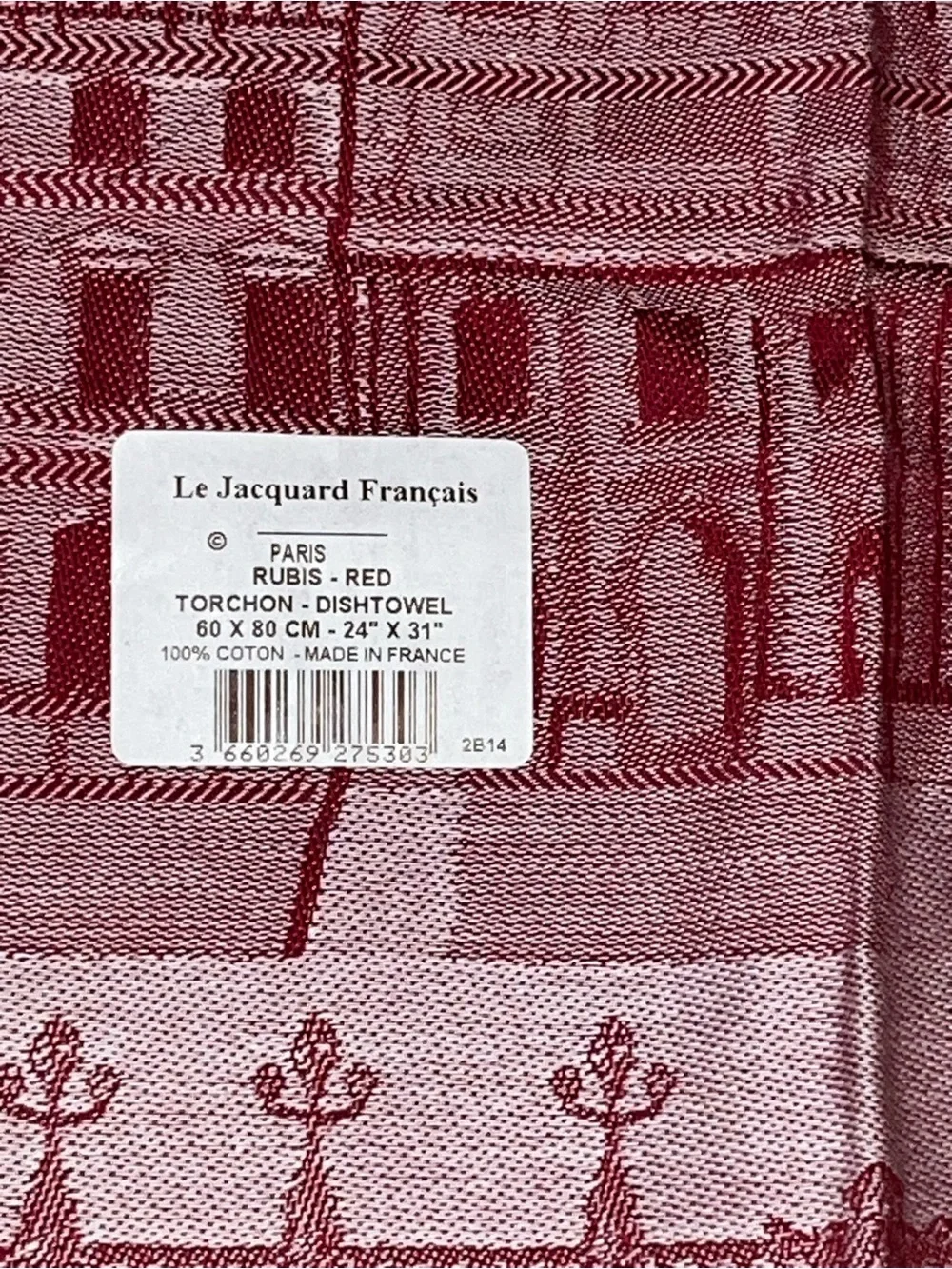 New Le Jacquard Francais Paris Cotton Dish Towel 60 x 80 cm Red Rectangular